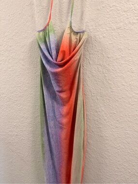 New Pink Colorwash Cowl Neck Slip Dress - Multicolor